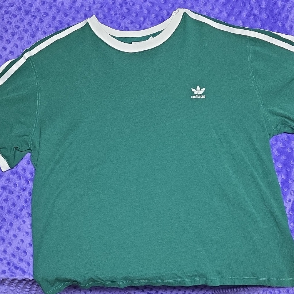 adidas Forest Green Trefoil Ringer Tee with White Trim